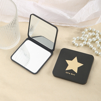 Miroir de poche compact noir double face portable, petit miroir de poche pliable en verre carré, miroir de voyage pour cosmétiques avec logo