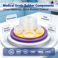 Pièces en caoutchouc silicone certifiées ISO4001, blanches/transparentes, classe VI USP pour application en dispositifs médicaux