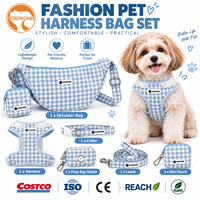 Ensemble de harnais pour chien en dentelle à carreaux bleus OEM d'usine avec laisse, collier et sac à bandoulière pour chien, fabricant de harnais pour animaux de compagnie personnalisés sous marque privée