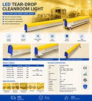 Luminaire de salle blanche YJLZ-B 24W 1,2M à lumière jaune en forme de goutte d'eau, certifié CE ROHS pour salles blanches d'électronique