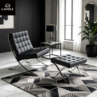 Fauteuil Barcelona, canapé lounge individuel, style nordique minimaliste, pour hôtel, salon, chambre modèle, en cuir et tissu, design de créateur, fauteuil en métal