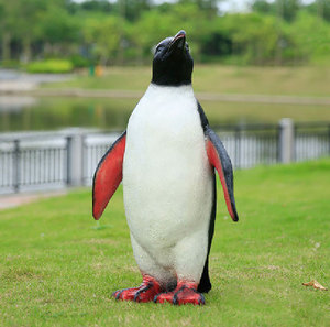 S307 pingüino mediano mirando hacia arriba escultura fibra de vidrio respetuoso con el medio ambiente resistente a la intemperie decoración de jardín al aire libre figura de arte Animal - Product Image 1
