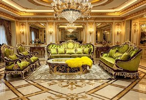 Sofá Seccional de Cuero para Sala de Estar, Estilo Aristocrático Francés, Vintage, Madera Maciza Tallada a Mano, Beige Dorado, 123 Plazas, para Villa - Product Image 3