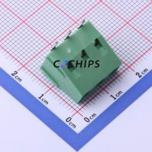 DB128R-5.08-3P-GN-S Screw Terminal Block Bent Lead Through Hole,P=5.08mm Connector 1x3P 5.08mm Green Right Angle Insert - Product Image 1