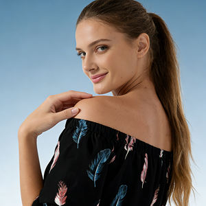 Vestido Midi Elegante con Estampado de Plumas y Mangas Abullonadas, Estilo Casual/Oficina para Mujer, Todas las Tallas, Personalizable 2026 - Product Image 2