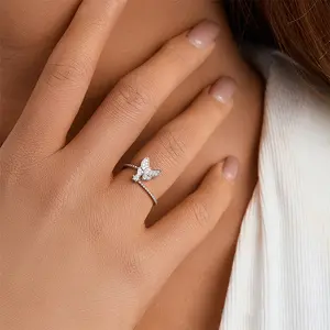 Trendy Jewelry Eternity Butterfly Design Wedding Rings Shiny 925 Sterling Silver Moissanite Ring For Women With Gra Certificate