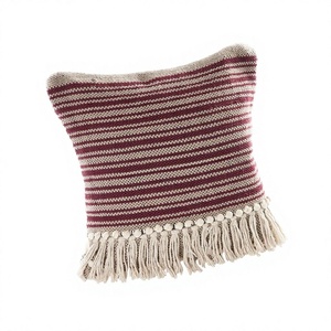 Striped Woven Wool <b>Throw</b> <b>Pillow</b> Cover Fringes Bohemian Style Square Non-Toxic Removable Washable Zipper Closure Indoor/Outdoor - Product Image 1