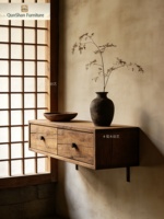 Meuble de rangement rustique en bois massif de style campagnard américain pour entrée et cuisine avec buffet suspendu et tiroirs organisateurs