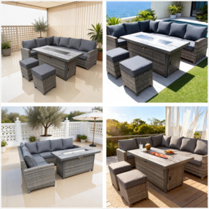 Factory Wholesale <b>7</b> Piece Rattan <b>Fire</b> Pit Dining Set: Modular Furniture for Commercial Outdoor Living - OEM - Product Image 3