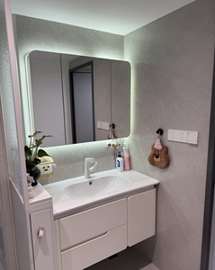 Modern cream style <b>wall</b> mounted ceramic integrated basin bathroom cabinet with <b>storage</b> space - Product Image 3