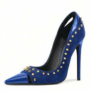 Big Size 47 Women Metal Rivets High Heels Front Cut Out Suede Pumps Wide Fit Stiletto Colors Custom <b>Shoes</b> - Product Image 2