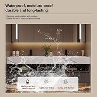 Meuble de salle de bain mural moderne personnalisé à trois tiroirs avec comptoir en pierre intégré, miroir LED et armoire en PVC