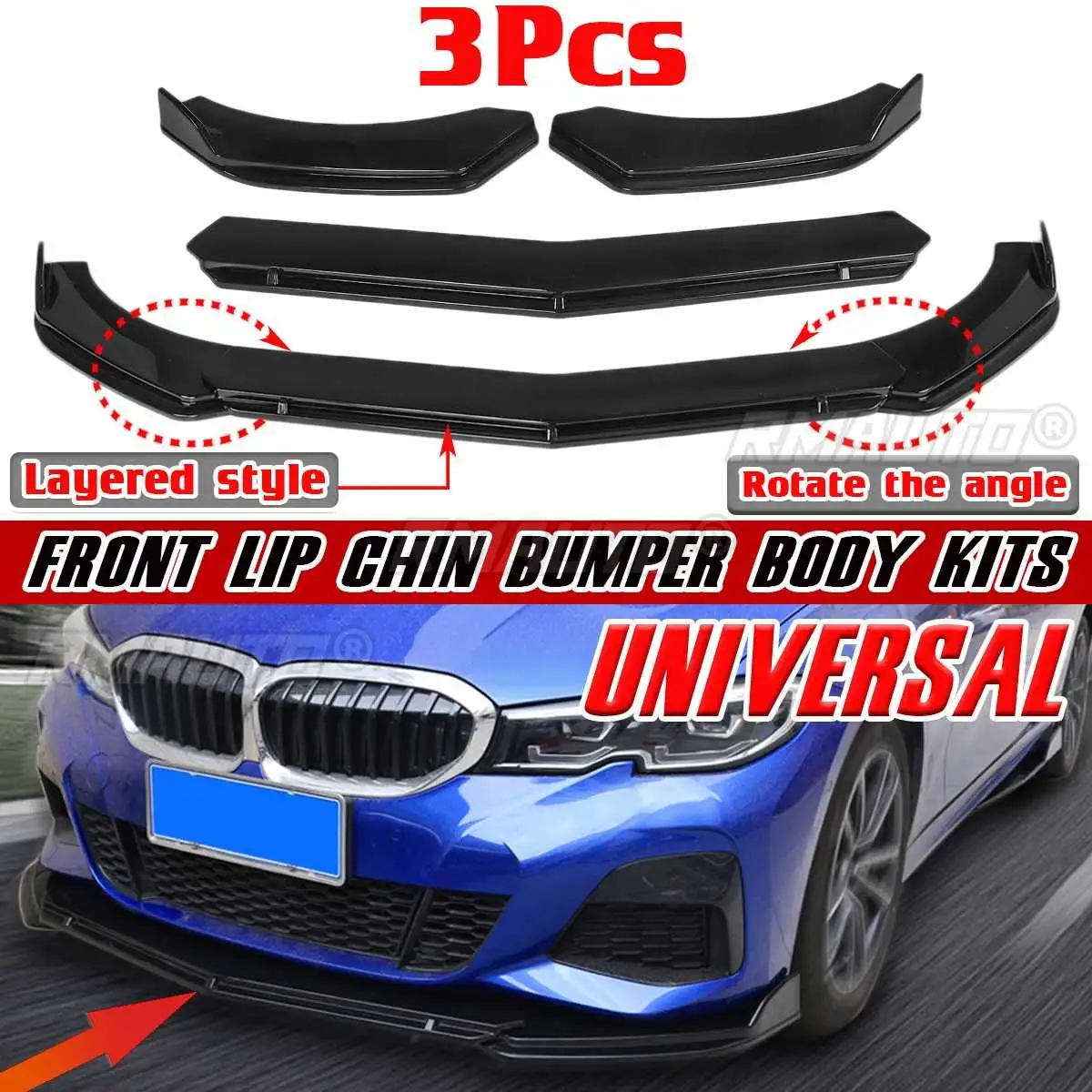 3PCS 앞 범퍼 립 바디 키트 스포일러 디퓨저 립 테슬라 모델 3 AUDI A3 A4 A5 A6 A7 A8 Q3 BMW E36 E39 E46 E60 용