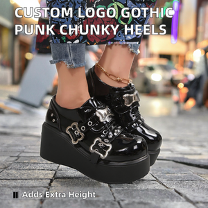 Dropshipping Logo personnalisé Sneakers mode gothique punk rétro à talons hauts, plateforme épaisse, augmentant la taille, pour femme, en PU, de créateur - Product Image 2