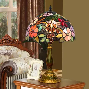 蒂芙尼风格台灯碎花蝴蝶灯罩12英寸彩色玻璃台灯工艺品艺术合金框架灯