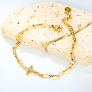 Stainless Steel Zircon <b>Cross</b> Bracelet Gold <b>Chain</b> Women Fashion Jewelry Gift - Product Image 3