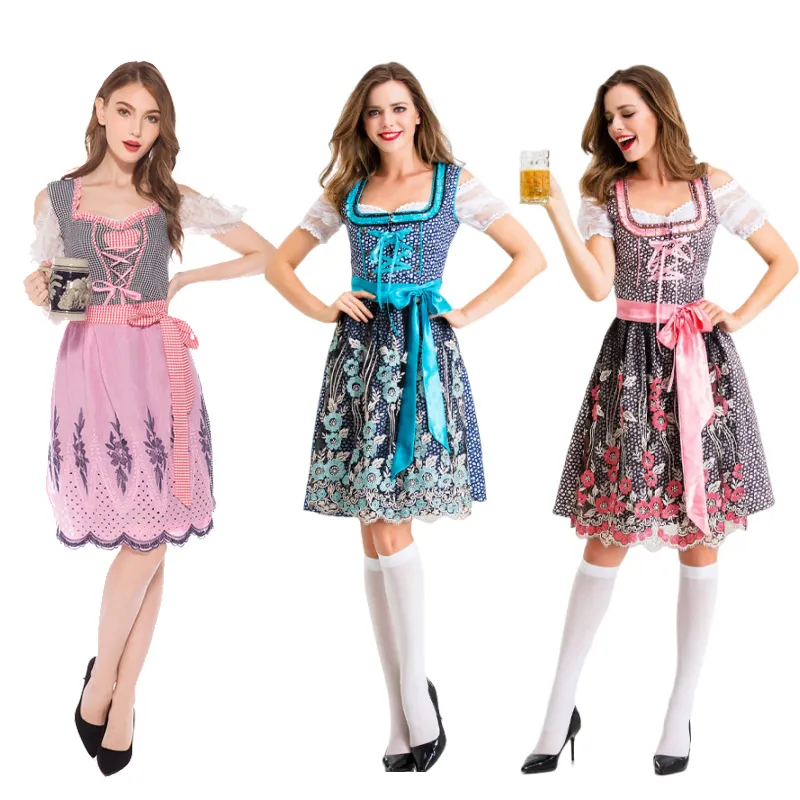 German Traditional Dirndl Apron Dress Women Bavarian Beer Festival Maid Costume Carnival Party Fancy Oktoberfest Beer Girl Dress