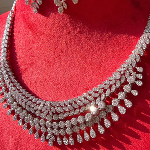 925 <b>Silver</b> Royal Bridal <b>Choker</b> Set Multi Shape Moissanite Double Strand Necklace Earring Handmade Wedding Party Jewelry - Product Image 1