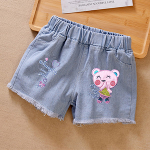 <span class=keywords><strong>Pantaloncini</strong></span> estivi in Denim morbido traspirante da ragazza e pantaloni eleganti nuovi da esterno per bambini taglie forti con dettagli in pizzo - Product Image 2