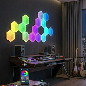 Panel de Luz LED Hexagonal <span class=keywords><strong>RGB</strong></span>, Sincronización con Música, Control por Aplicación Inteligente, Luz de Pared Modular Quantum <span class=keywords><strong>para</strong></span> Sala de Juegos, Dormitorio, Decoración del Hogar - Product Image 1