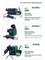 Station de Retravail à Air Chaud 8786D et Fer à Souder Combo 110V Alimenté par Batterie pour Réparation de Téléphones Mobiles avec Affichage Numérique 862B