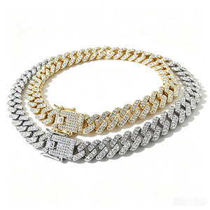 Collier Hip Hop de Luxe 10 mm, Chaîne Cubaine Entièrement Sertie de Diamants en Alliage, Style Rhombique, pour Hommes, Rap, <span class=keywords><strong>Streetwear</strong></span> - Product Image 1