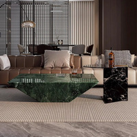 Table basse en marbre naturel de style italien Cammy Stone Emperor avec coins arrondis, design mobile, ensemble complet pour salon