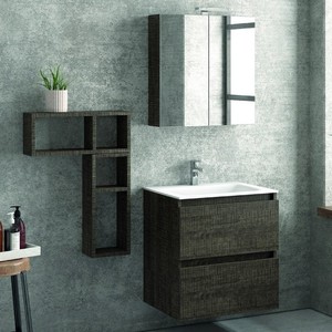 Set da Bagno TOD-60C Kamalu con Mobile da 60 cm, 2 Unità a Parete, Specchio e Lavabo Sospeso - Product Image 2