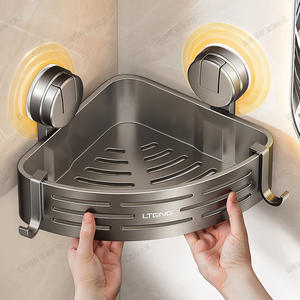 Cesta de Almacenamiento Triangular Lteng, Estante de Baño de Esquina con Montaje por Succión y Ganchos, Diseño Duradero de Una Sola Capa - Product Image 4