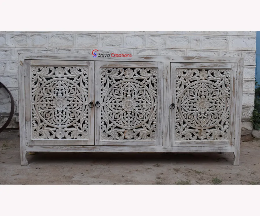 Индийский деревенский старинный деревянный резной буфет, шкаф, мебель