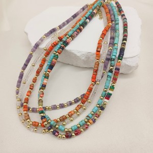 Collier <span class=keywords><strong>Heishi</strong></span> personnalisé en pierre naturelle pour femmes Améthyste Cylindre de pierres précieuses Chaînes de <span class=keywords><strong>perles</strong></span> en acier inoxydable Bijoux - Product Image 3