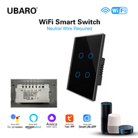 Interrupteur mural tactile intelligent UBARO Tuya WiFi BLE 4 gangs type 118, nécessitant une neutre, compatible Alexa Google Home Smart Life Brésil