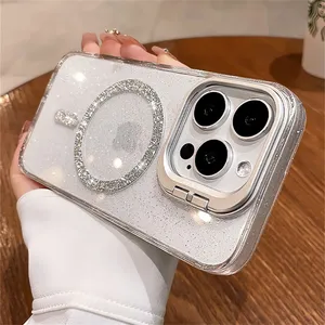 Từ iPhone 16 15 14 11 12 13 Pro Max Trường Hợp Điện Thoại Với Rõ Ràng Bìa Bảo Vệ Ống Kính Và Long Lanh Đứng Sạc Không Dây - Product Image 1