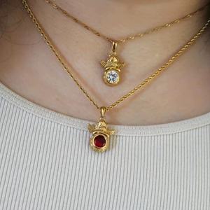 Nova Moda CZ Zircon Anjo Pingente Colar De Aço Inoxidável 12 Mês De Nascimento Pedra Charme Diamante Corda Cadeia Jóias Banhado A Ouro - Product Image 1