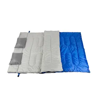 Saco de dormir doble con 2 almohadas, para acampar al aire libre, invierno, alta calidad