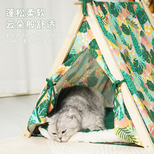 Casa para Mascotas con Forma de Triángulo y Estructura de Madera, Fácil de Limpiar, Tamaño Pequeño, para Uso en Todas las Estaciones, Ideal para Vacaciones en la Selva - Product Image 3