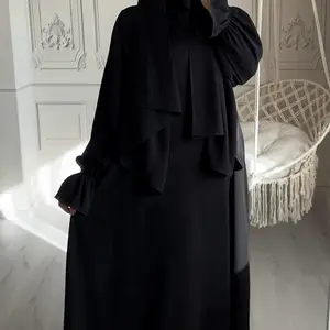 2024 Latest Modest Islamic Clothing Long Prayer Dress Plain Nida Abaya Women Muslim Dress Jilbab Attached Hijab Hoodie Abaya
