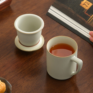 Taza de Cerámica con Tapa Resistente al Calor, Estilo Chino Tradicional, Regalo Empresarial, Uso en Oficina, Recuerdo para Personas Mayores, Reunión Anual - Product Image 4