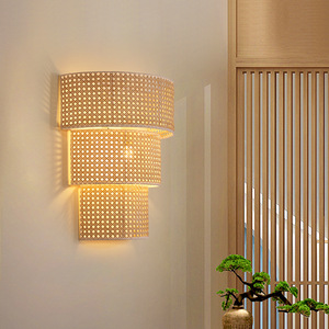 Rattan Wall Lamp E27 <b>Led</b> <b>Light</b> Source For Bedroom Living <b>Room</b> Japanese Style Decor - Product Image 1