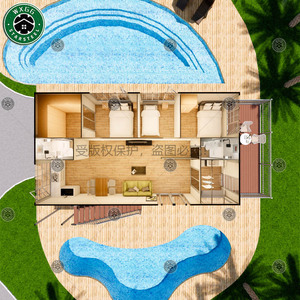 Casa Prefabricada Modular de Acero Ligero con Escalera Exterior y Terraza, Acabado en Madera Blanca para Alojamiento Vacacional - Product Image 6