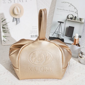 Promotion Pu Leather Shopping Handle <b>Bag</b> With Zipper Custom Logo Printed <b>Makeup</b> Cosmetic Handle Waterproof Leather <b>Bag</b> - Product Image 1