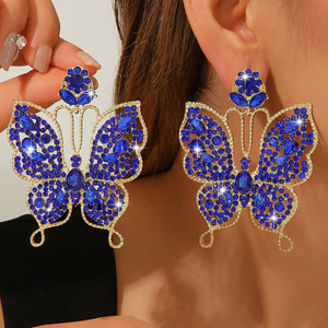 Boucles d'oreilles pendantes papillon en cristal coloré et strass, style luxe léger exagéré, pour femmes, mode niche haut de gamme, Europe et États-Unis - Product Image 3