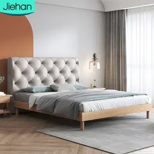 2021 design modern new designer queen and king size frame pictures bedroom furniture oak wood bed with soft headborad
