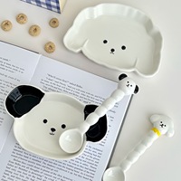 Ensemble de cuillères à salade en forme de chien mignon coréen bol à soupe de nouilles dortoir avec poignée plat en céramique Kawaii