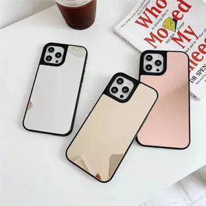 Mobile Phone Makeup Mirror Back Cover For IPhone 12 13 14 15 Pro Max Electroplating Mirror Surface TPU PC MAKE UP Case