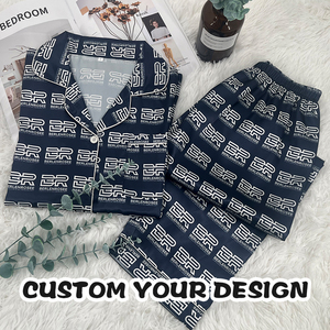 Ensembles de pyjamas pour femmes en soie à impression numérique complète personnalisée Ensembles de pyjamas de nuit en soie satinée à manches courtes unisexe - Product Image 4