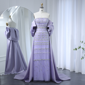 Luxe dubaï <span class=keywords><strong>vert</strong></span> sauge robes de soirée avec Cape 2023 arabe bleu perlé femmes élégantes robes de soirée de mariage Scz147 - Product Image 5
