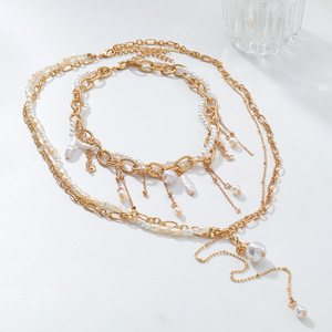 Kaimei 2026 Modeschmuck Übertriebenes Mehrschichtiges Weißes Perlen 2-teiliges Set Halskette Lange Quaste Anhänger Halsketten Accessoires - Product Image 2