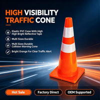 Cône de signalisation routière en PVC durable et réfléchissant, élastique, 30/43/50/60/70/90 cm, pour avertissement de collision et alerte routière