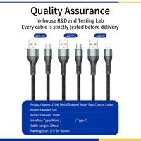 Câble de charge rapide 120W Type-C, câble de charge tressé, interface USB, alliage d'aluminium, câble de charge rapide pour voiture, universel